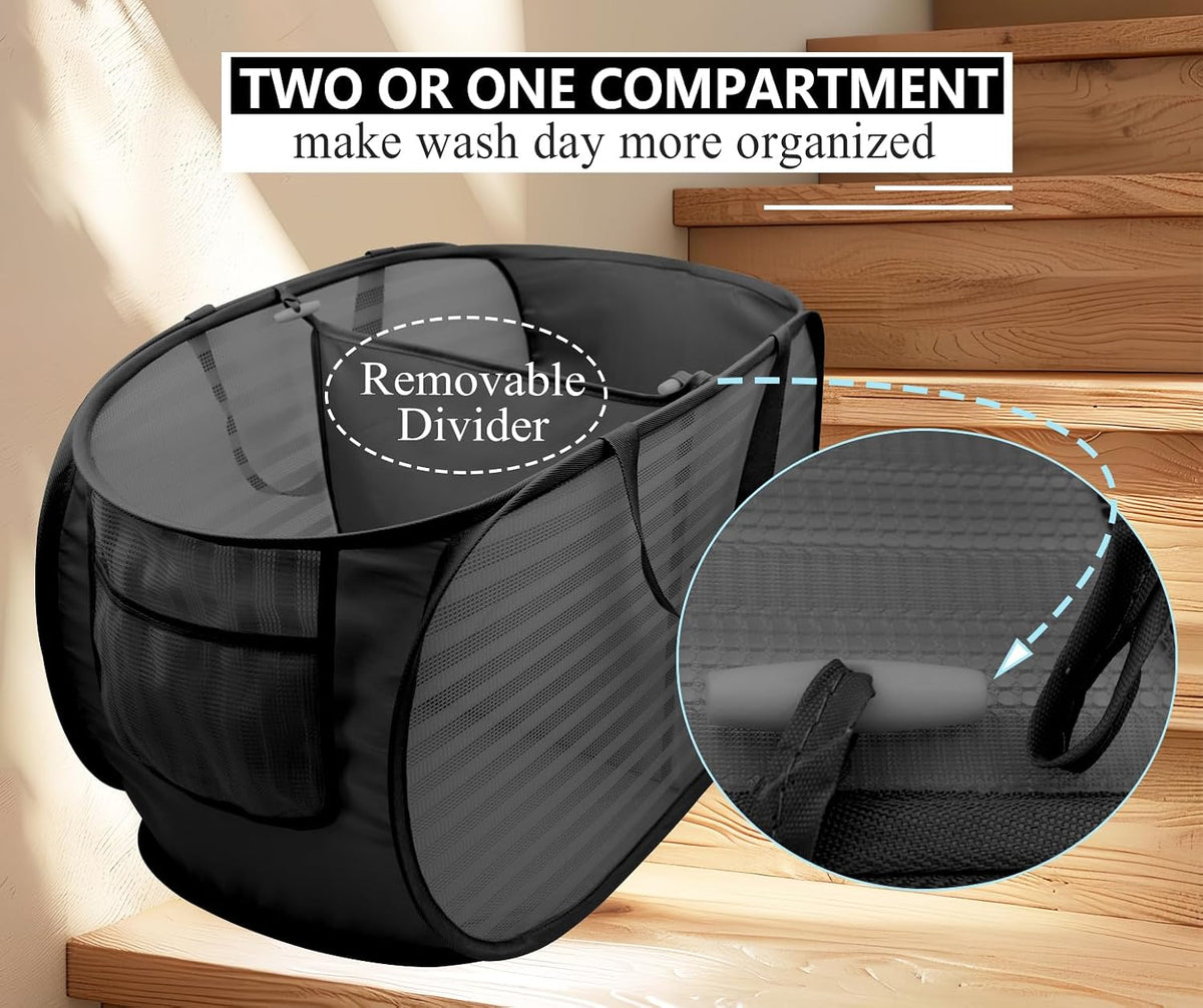Collapsible Laundry Hamper Basket,Pop Up Mesh Divider Bag for Laundry Room