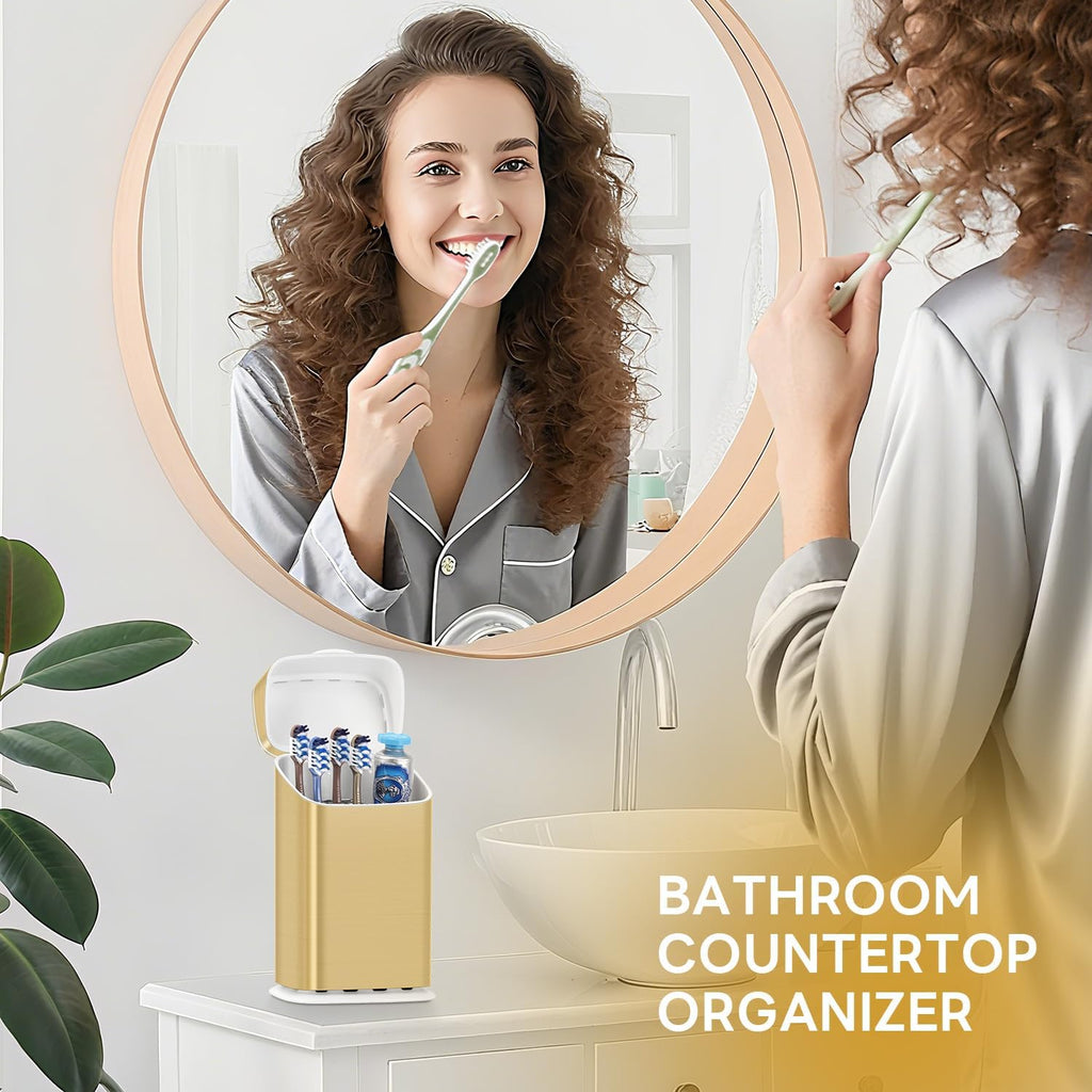 GFWARE Gold Bathroom Toothbrush Holder with Cover, Ventilated & Drainage