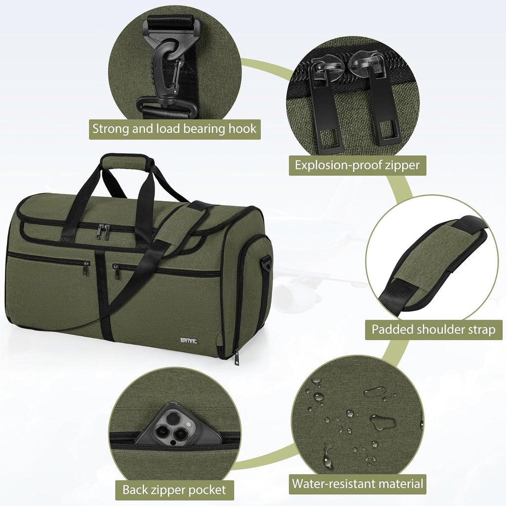 IBVIVIC Convertible Garment Bags for Travel, 50L Travel Garment Bag, Green