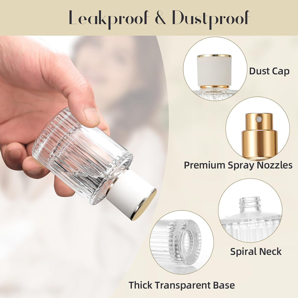 3 Packs Mist Spray Bottle, Small Cologne Travel Spray Bottles, 50ML Reusable Perfume Spray Bottle for Sample Dispenser, Liquid Cosmetic and Home Decor, White Cap