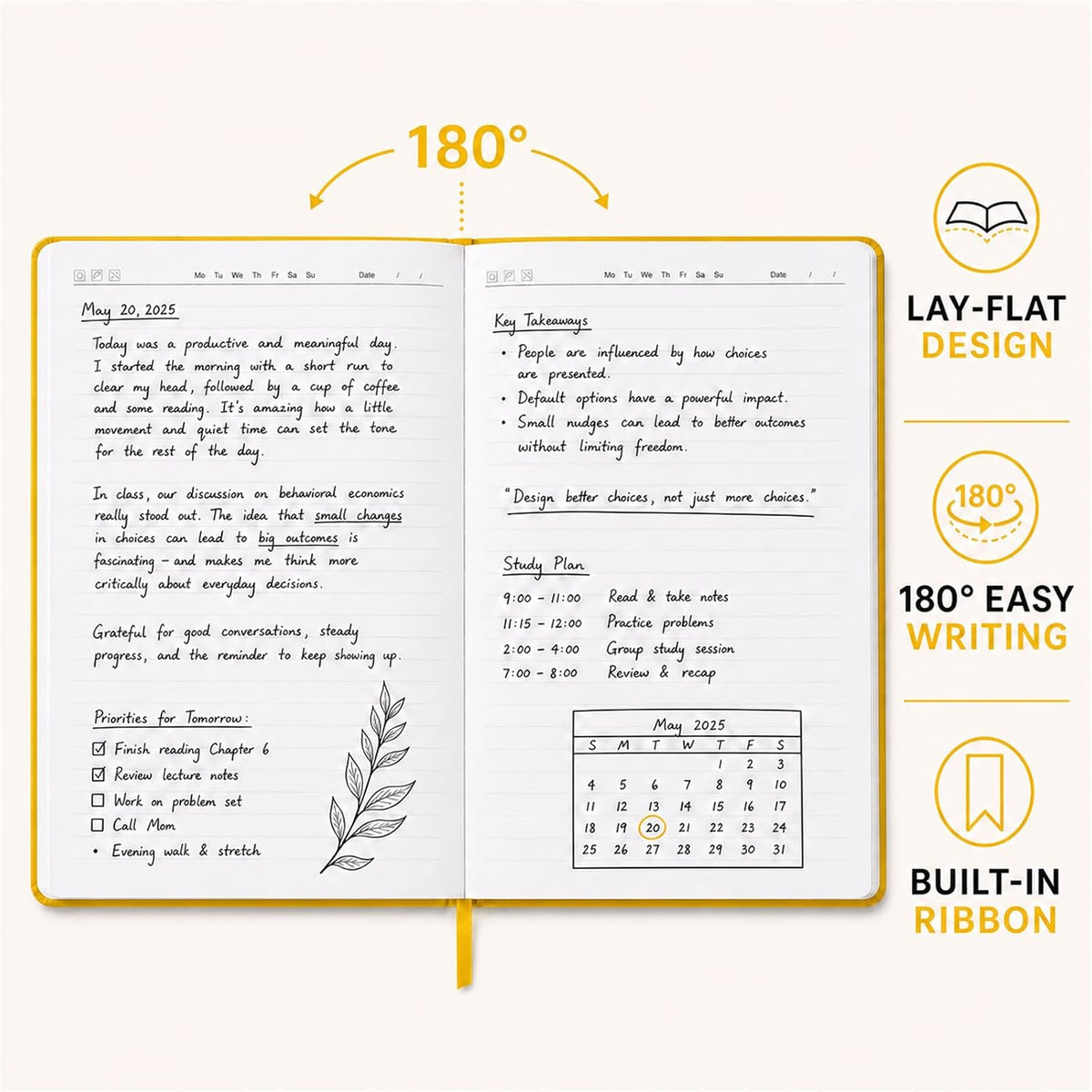 SUIN Hardcover-Journal-Notebooks, A5 Lined Journals Notebook for Writing 200 Pages, 8.2 x 5.5 inch, Classic Ruled Notebooks for Work/Travel/College (Yellow- 1 Pack)