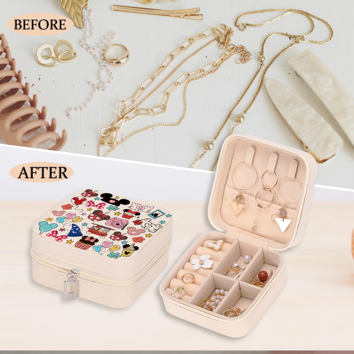 Cartoon Mouse Castle Travel Jewelry Case, Small Box Organizer, Cartoon Gifts Merchandise, Birthday Christmas Gifts for Cartoon Lovers Fans Women Teen Girls Friends Sister Her