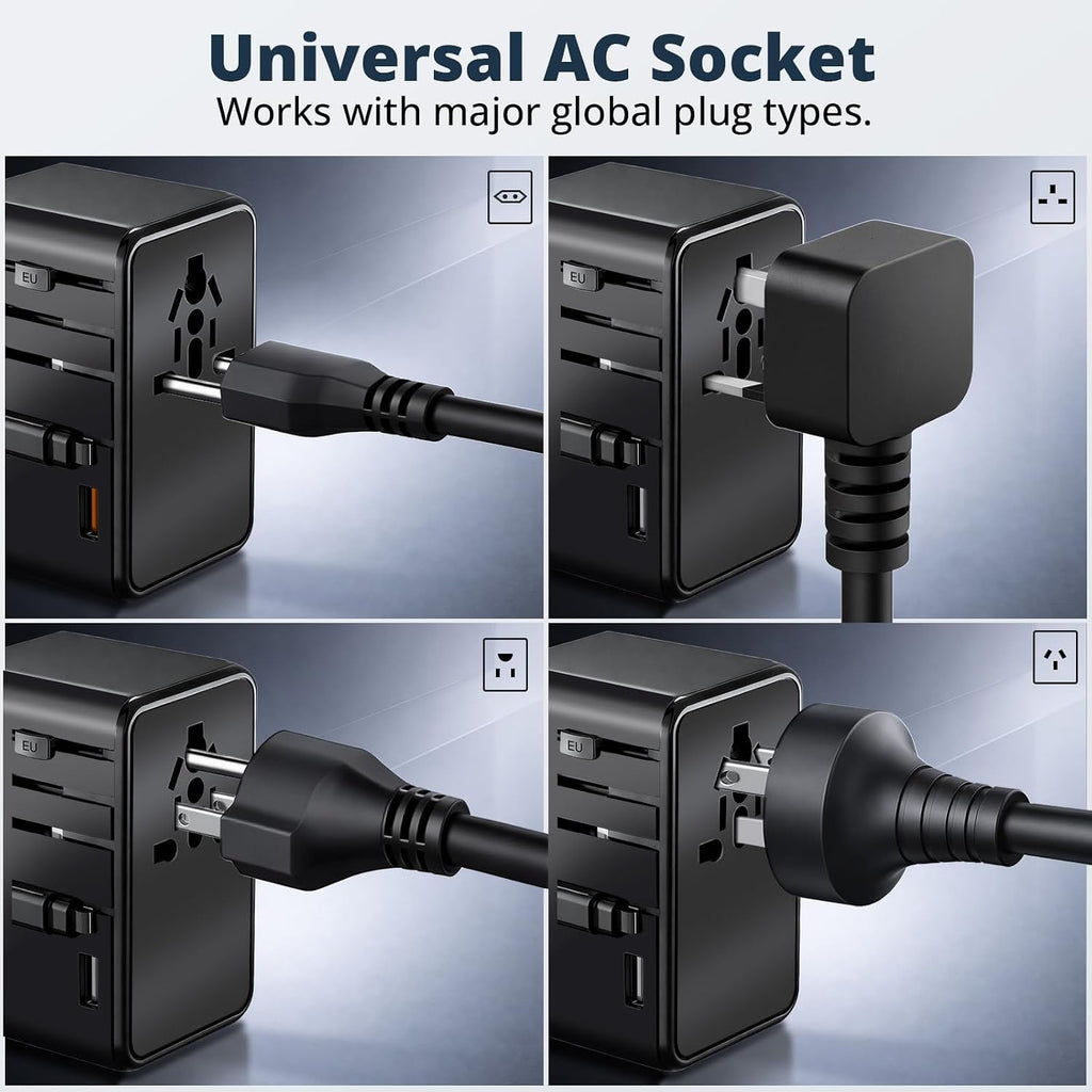35W GaN Universal Travel Adapter with Retractable Type-C Cable,5-in-1Port International Power Adapter (1USB-A + 4 USB-C), Universal Power Adapte for Travel Essentials Plug for EU/UK/US/AU Plug