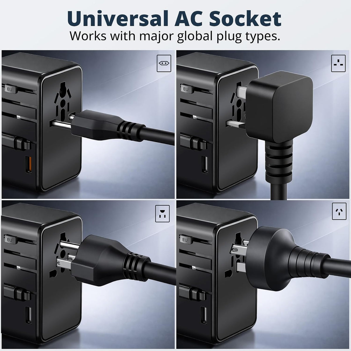 35W GaN Universal Travel Adapter with Retractable Type-C Cable,5-in-1Port International Power Adapter (1USB-A + 4 USB-C), Universal Power Adapte for Travel Essentials Plug for EU/UK/US/AU Plug