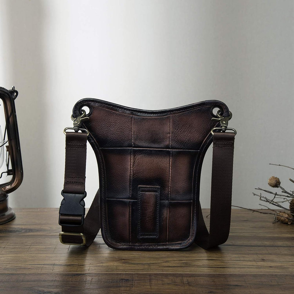 Le'aokuu Mens Genuine Leather Outdoor Sporting Hiking Waist Hip Pack Messenger Shoulder Drop Leg Thigh Bag Pouches For Women (211-5 Coffee)