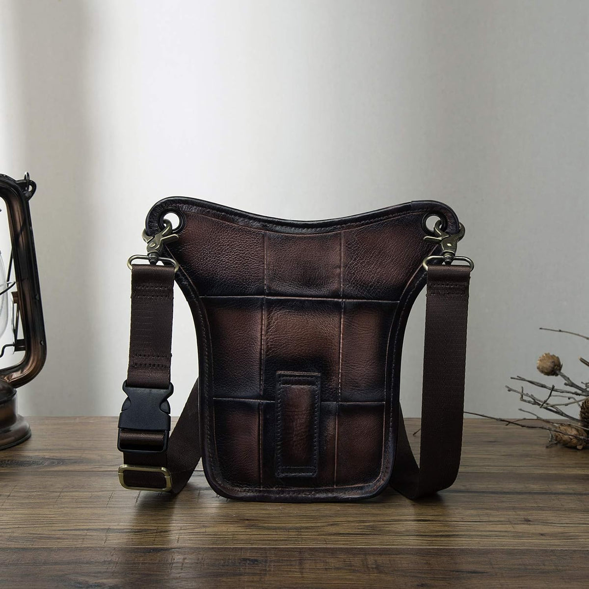 Le'aokuu Mens Genuine Leather Outdoor Sporting Hiking Waist Hip Pack Messenger Shoulder Drop Leg Thigh Bag Pouches For Women (211-5 Coffee)