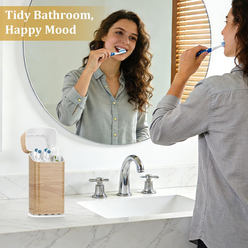 GFWARE Wood Electric Toothbrush Holder with Cover, Ventilated & Drainage