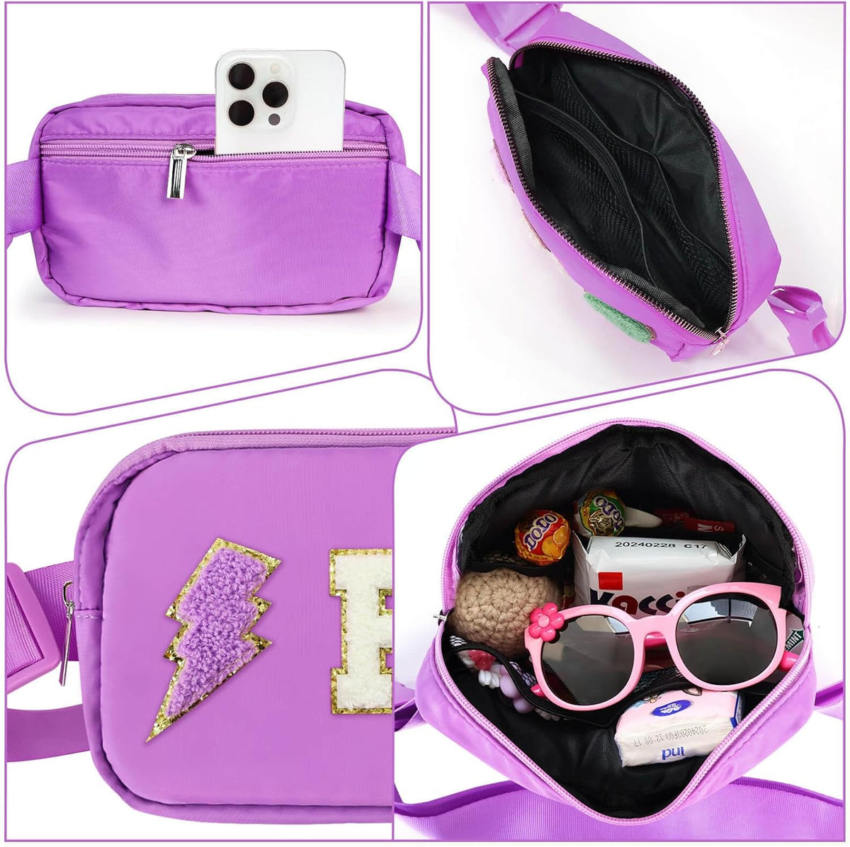 PainZieteg Fanny Pack for Girls Chenille Letter Belt Bag Crossbody for Kids