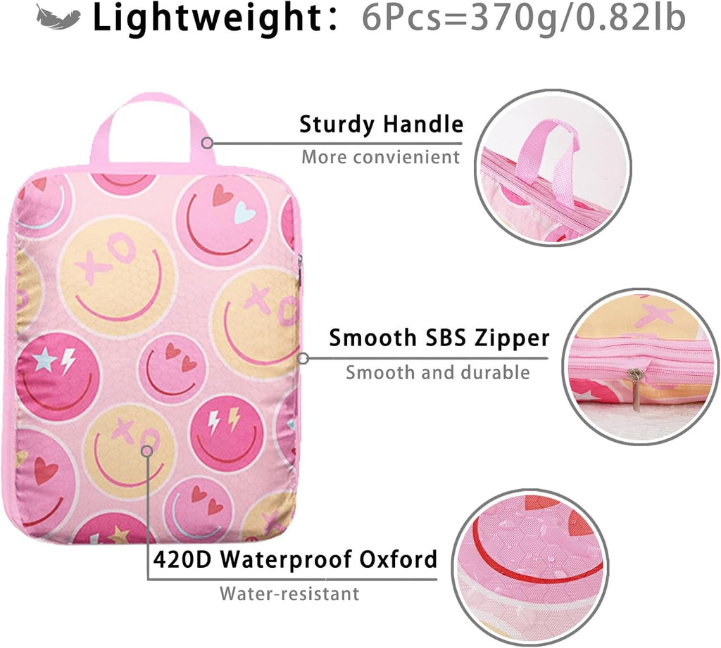 6 Pcs Compression Packing Cubes, Packing Cubes for Travel, Waterproof Luggage Organizer Bags Set, Cute Packaging Cubes for Women Kids Backpack Carry-Ons