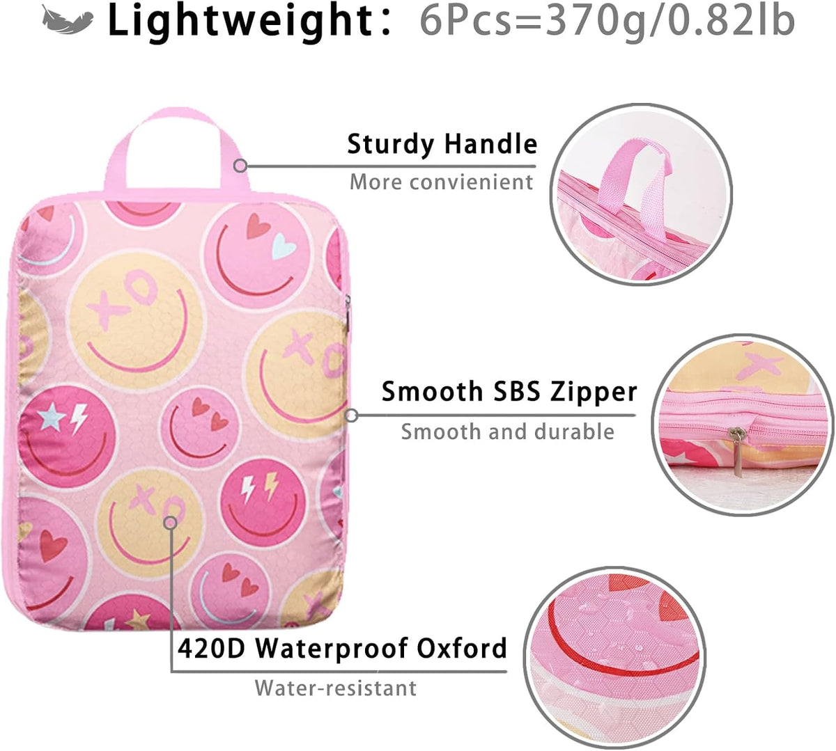 6 Pcs Compression Packing Cubes, Packing Cubes for Travel, Waterproof Luggage Organizer Bags Set, Cute Packaging Cubes for Women Kids Backpack Carry-Ons