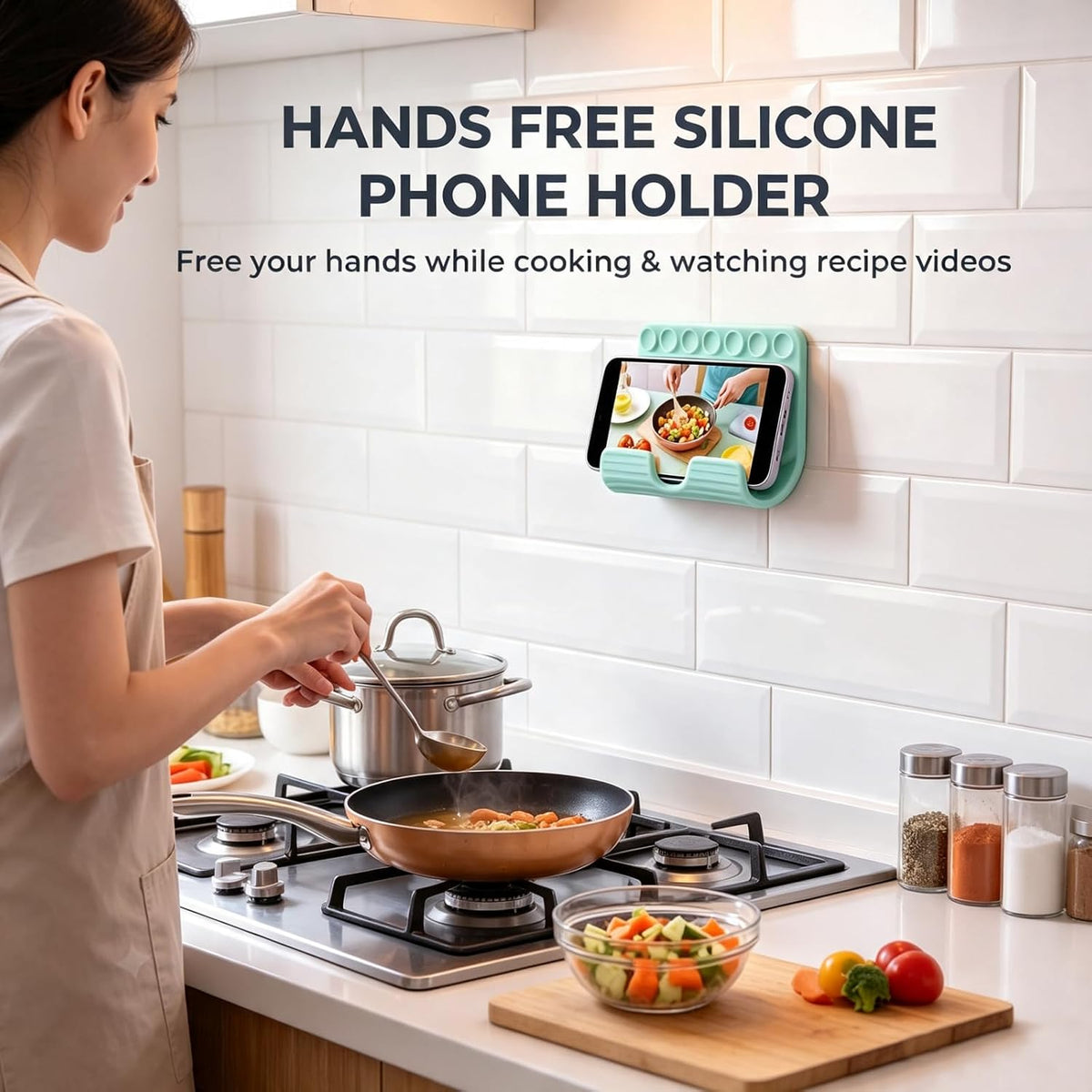 Flexible Silicone Aluminum Phone Holder, Portable Phone Holder with Charging Port Cutout and Suction Cups, Foldable&Rollable, Non-Slip Desk Mount for Airplane Travel