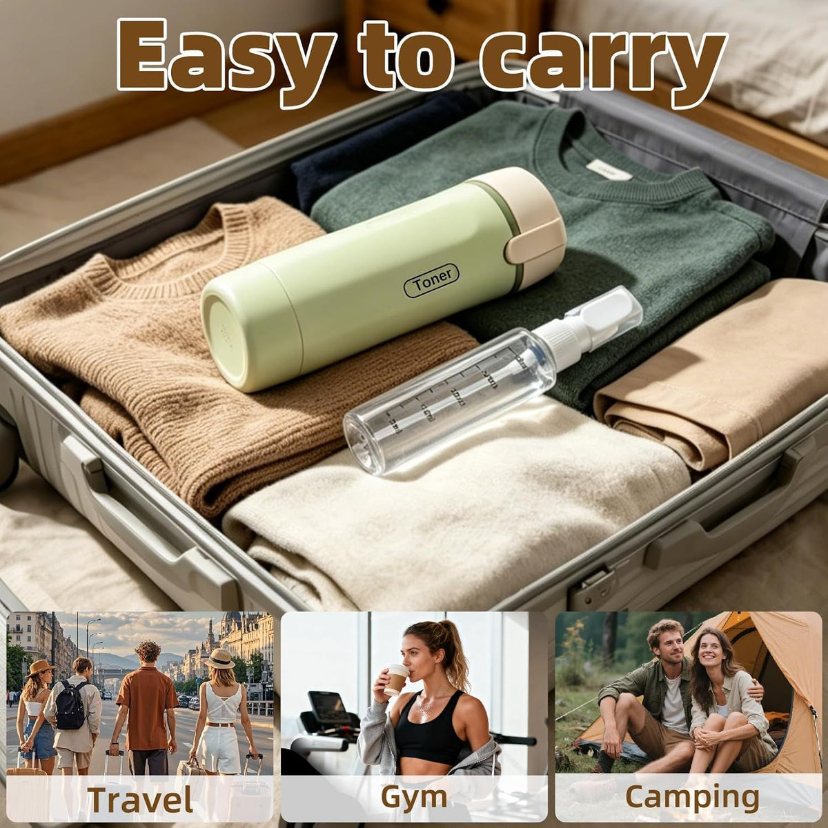 4 in 1 Travel Dispenser Bottle, Leakproof Travel Size Toiletries Holder, Refillable Portable Containers for Shampoo Lotion Conditioner Cream Transparent with Label (Green)