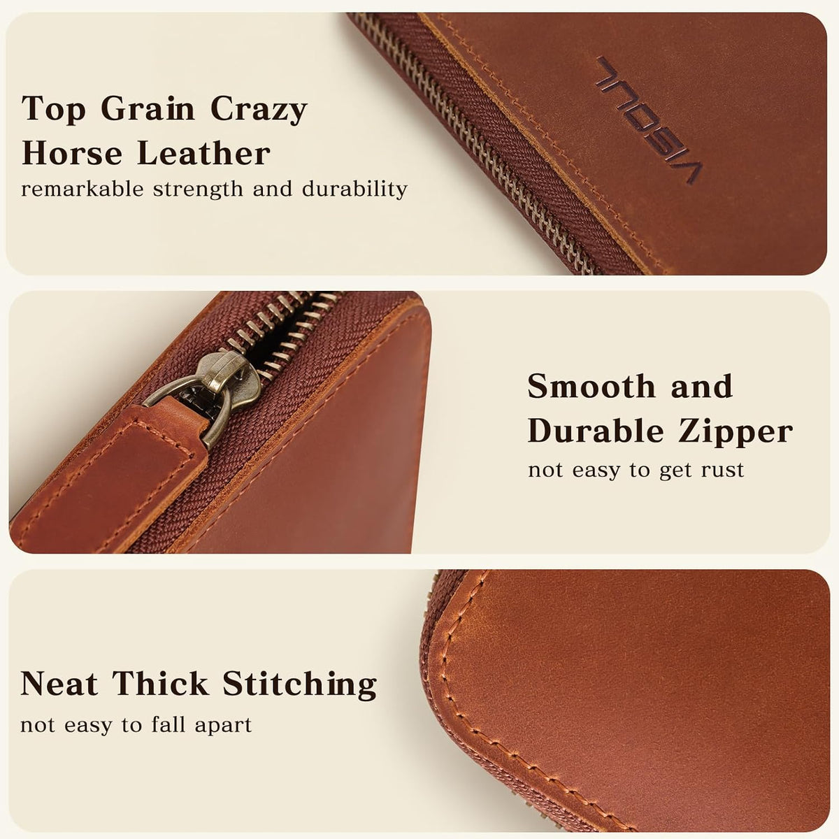VISOUL Long Zip Around Pouch Wallet for Men Crazy Horse Leather with RFID Blocking, Large Clutch Cash Long Travel Wallet with 12 Card Slots-Chocolate