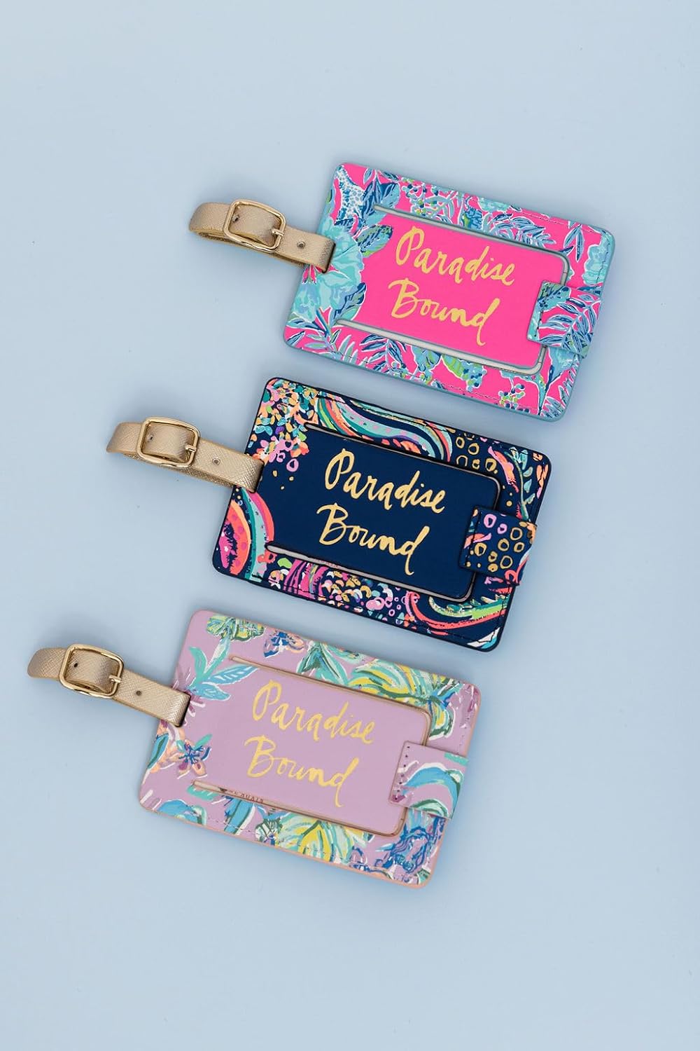 Lilly Pulitzer Leatherette Luggage Tag with Secure Strap, Colorful Suitcase Identifier for Travel