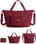 BAGSMART Foldable Travel Bag, 37L Expandable Personal Bag, Pomegranate Red
