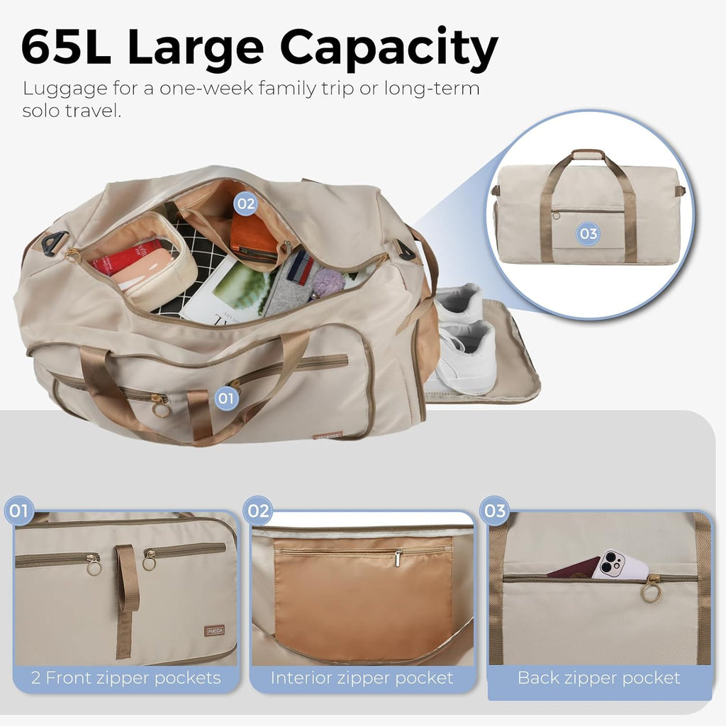 Fmeida 65L Duffle Bag Foldable Travel Duffel Bags for Men Women Travel Bag