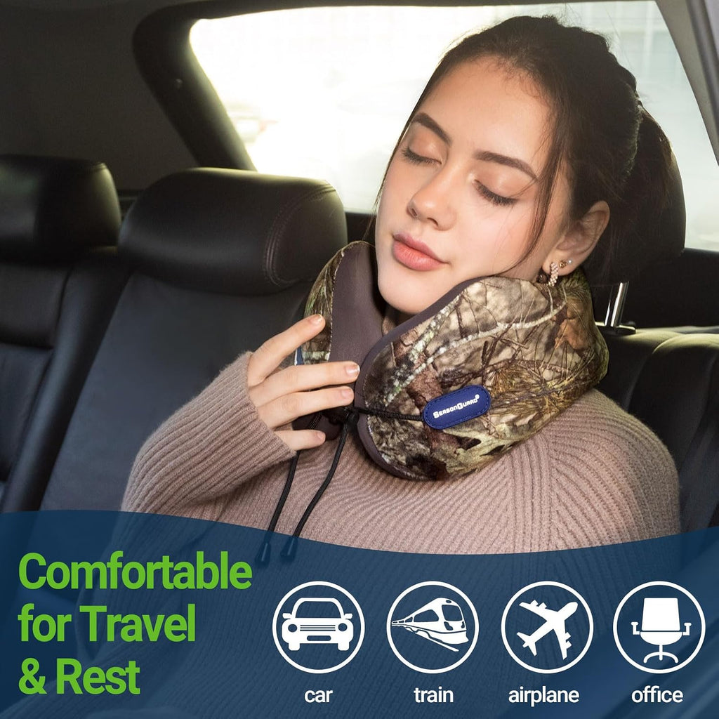 Travel Car Airplane Neck Pillow - Memory Foam Head Rest Support Traveling Essentials - Sleeping Neck Cushion Pillows for Adult Kids - Long Flight Air Accessories Gift for Women - A02 Mossy Oak