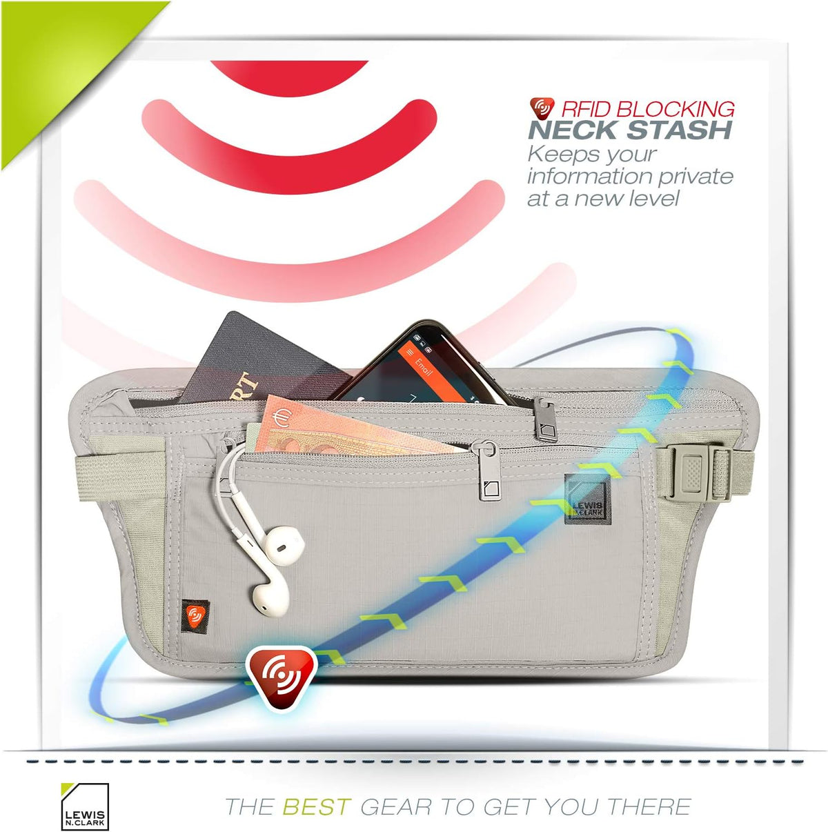 Lewis N. Clark Travel Money Belt Pouch, Slim RFID Blocking Anti Theft Waist Stash Pouches for Cash, Cards and Passport Holder