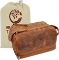 Leather Toiletry Bag for Men - Travel Shaving Dopp Kit - Bathroom Shower Toiletries Organizer - Cosmetic Make up Bag for Women