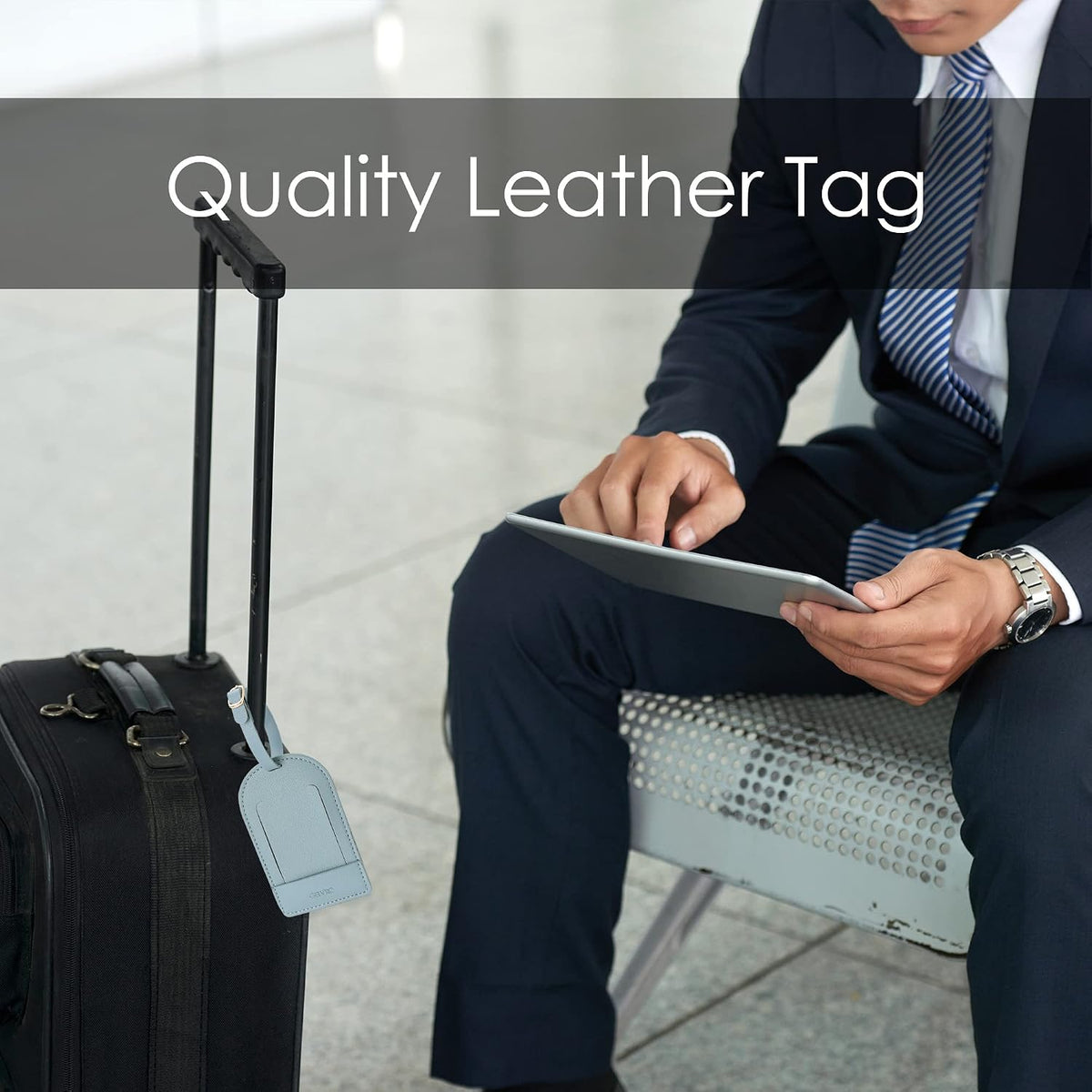 Faux Leather Luggage Tags for Suitcase Tag Set Privacy Protection with Identifie Name Lable ID Card Baggage tag for Men Women Travel Accessories, 2/4 Pack (LT06-Black*2+Sky Blue*2)