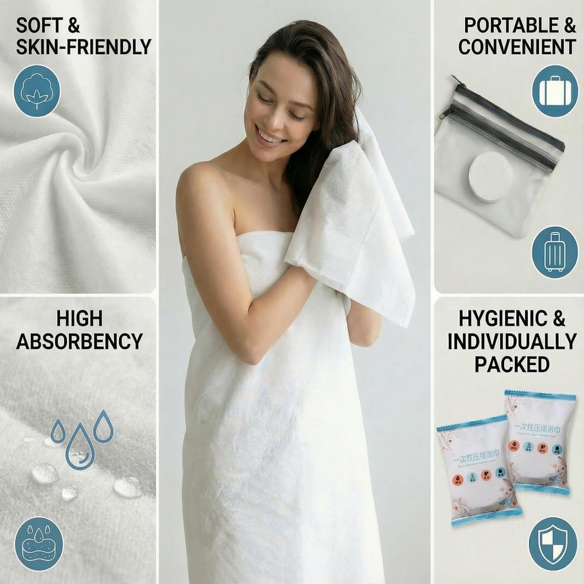10 Pack Compressed Towels: Soft, Absorbent. Expands In Water For Travel Gym
