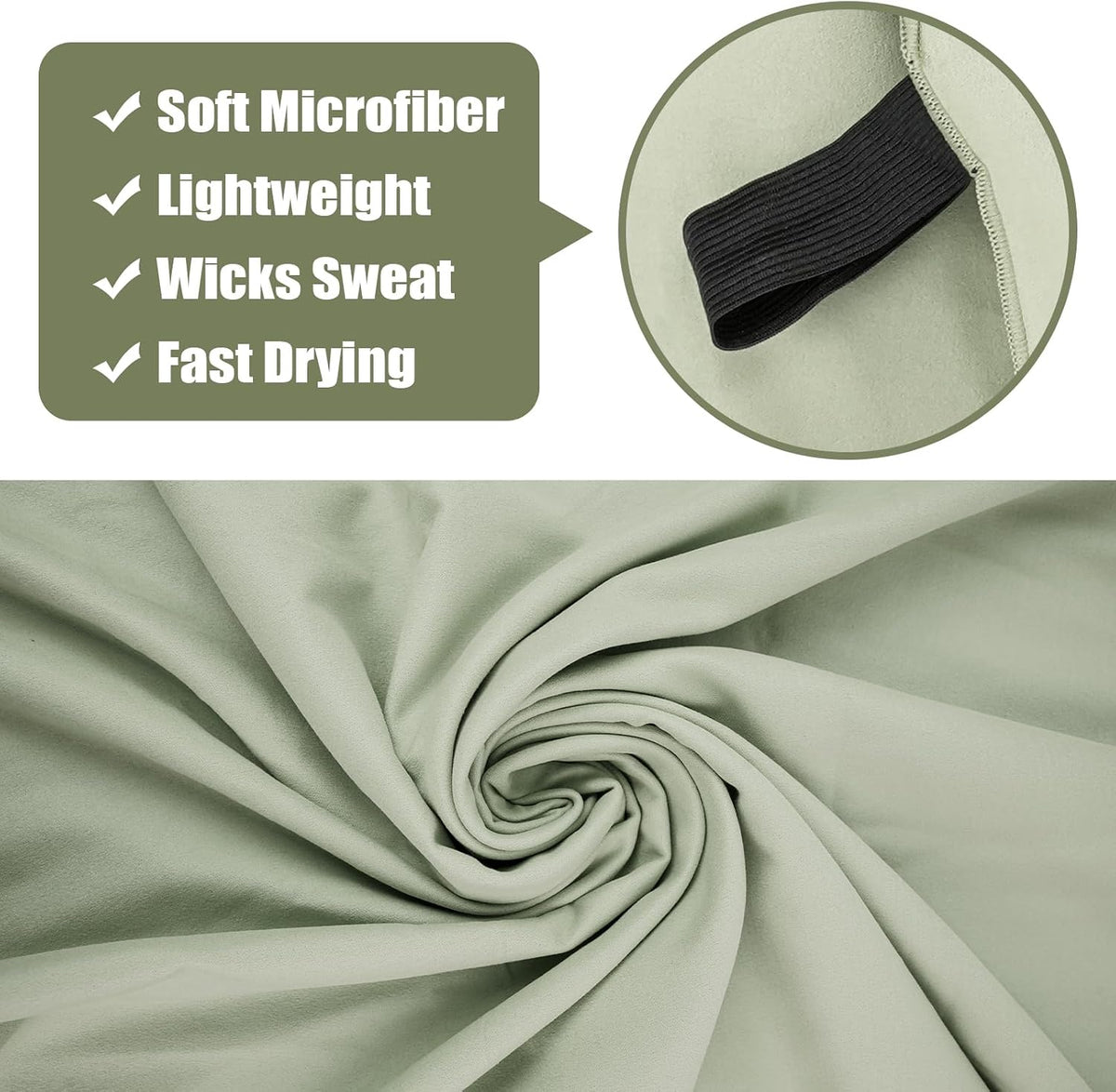 Swimming Pool Towel XL Size Microfiber Quick Dry Camping Hiking Beach Travel Yoga Mat Body Towels (Army Green, 1 Pack XL)