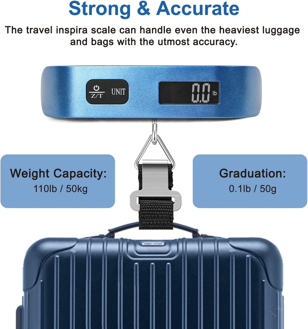 Travel Inspira TSA Approved Luggage Strap - Adjustable Length with Combination Lock and Digital Luggage Scale 110 Pounds, Battery Included