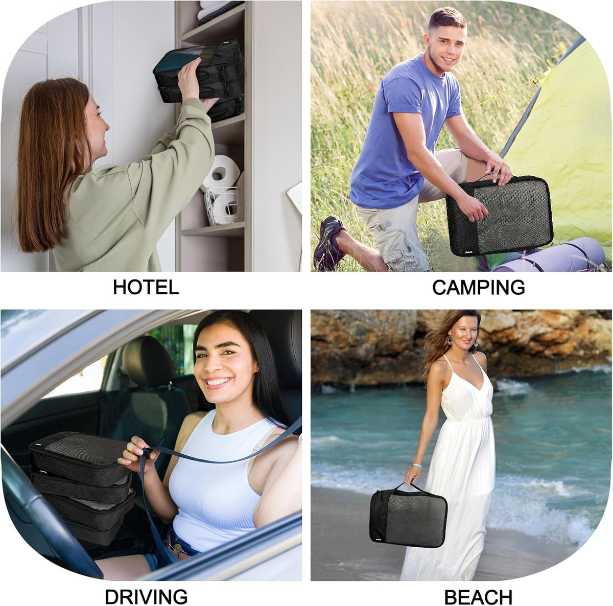 Packing Cubes for Travel,4 Set Packing Cubes for Suitcases,Lightweight Mesh Luggage Organizer Bag with Double Zipper,Black