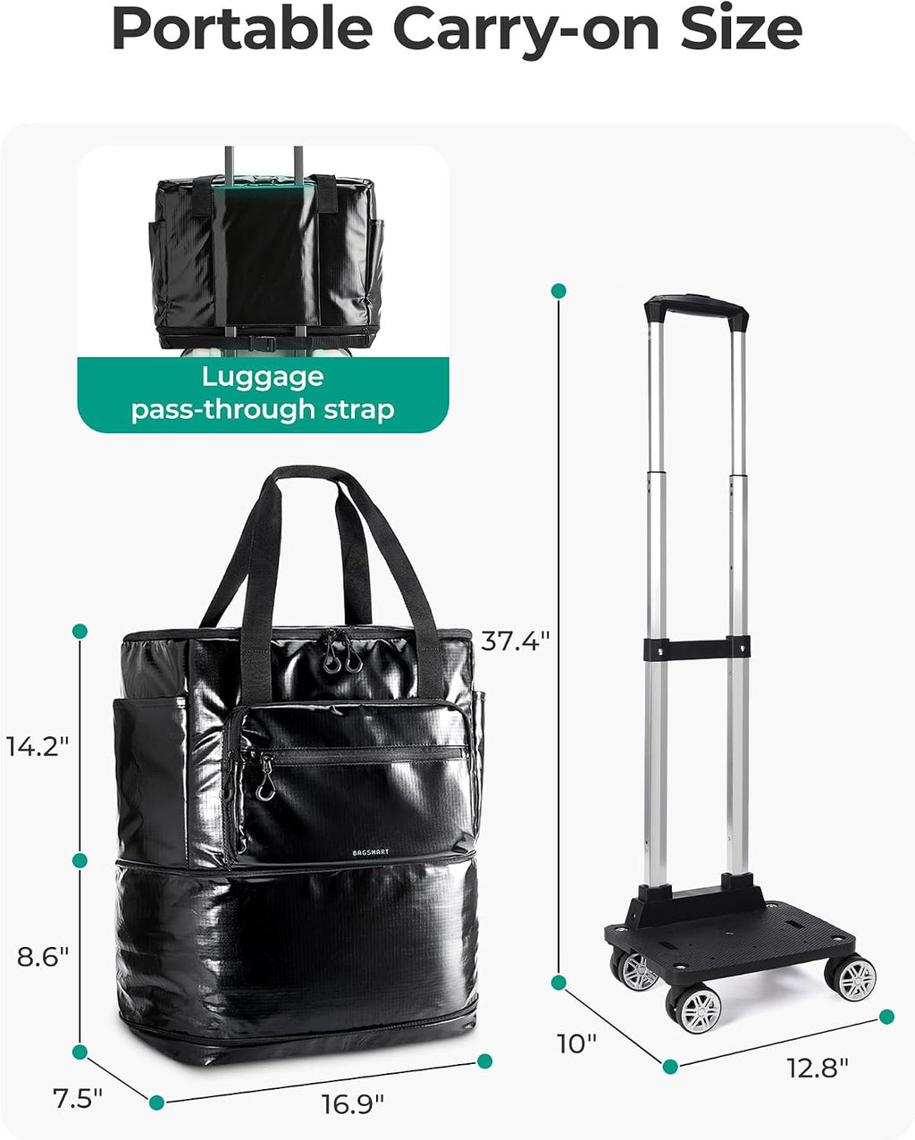 BAGSMART Rolling Duffle Bag with Wheels, Travel Duffel Luggage Bag for Women, Water Repellent Heavy Duty for Travel Camp, Charcoal, Medium, 48L