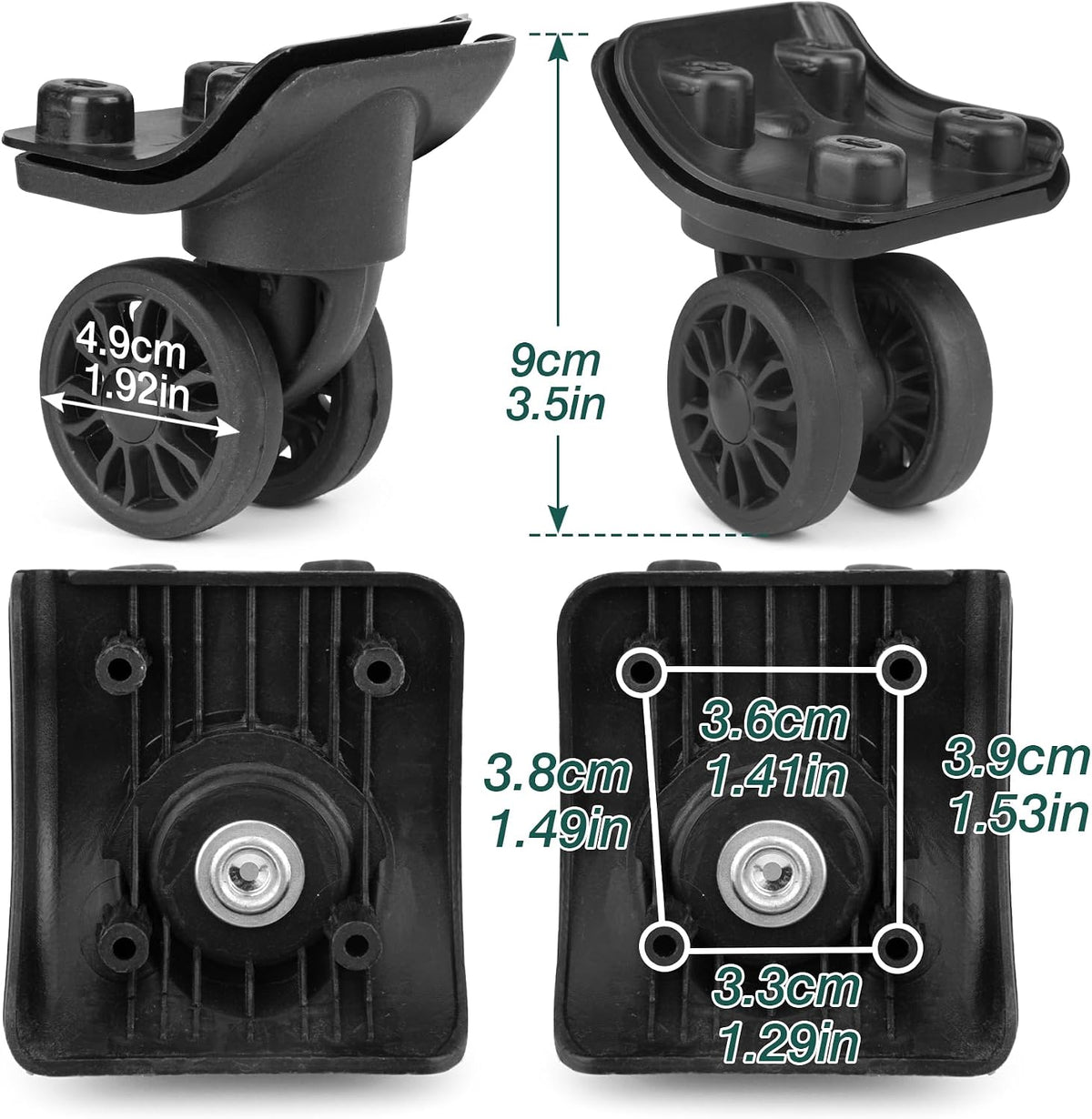 1Pair Double Row Luggage Replacement Caster Wheels Suitcase Repair EA149-2