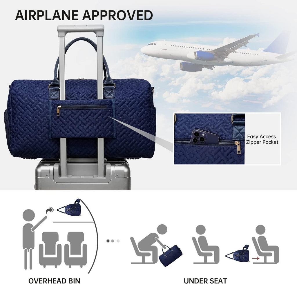 Duffle Bag for Travel, Weekender Bag with Shoe Compartment, Carry On Overnight Bag for Women with Toiletry Bag, Gym Bag with Wet Pocket, Hospital Bags for Labor and Delivery Navy