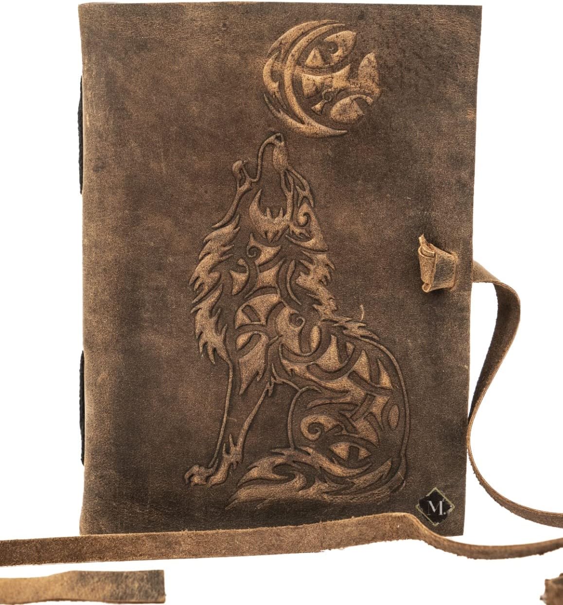 Wolf Vintage Leather Journal Sketch book For Men Women - 200 pages Notebook Diary Dnd Travel Bullet Wolves Antique Large Vintage Bound Writing Gift 5 x 7 inch Dark Brown