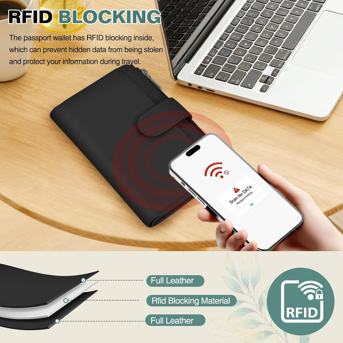 RFID Passport Holder for Travel, Leather Passport Cover Travel Wallet