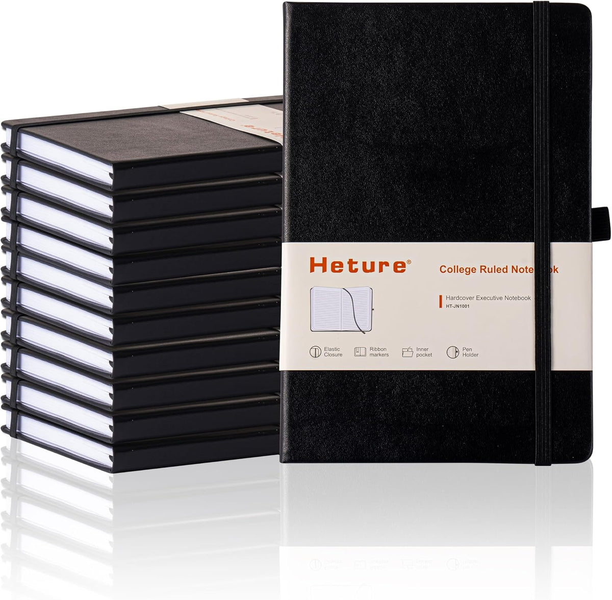 Heture Hardcover Notebooks, A5 Lined Journals Notebook for Writing 160 Pages, 8.2 x 5.5 inch, Classic Ruled Notebooks for College/Work/Travel (Lined-10 Pack, Black)