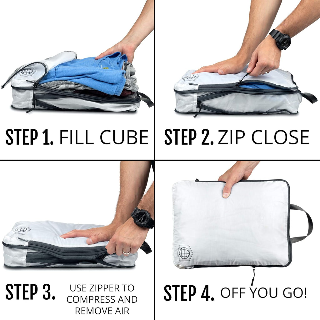 TRIPPED Travel Gear Large Compression Packing Cubes 4-Piece Set for Travel