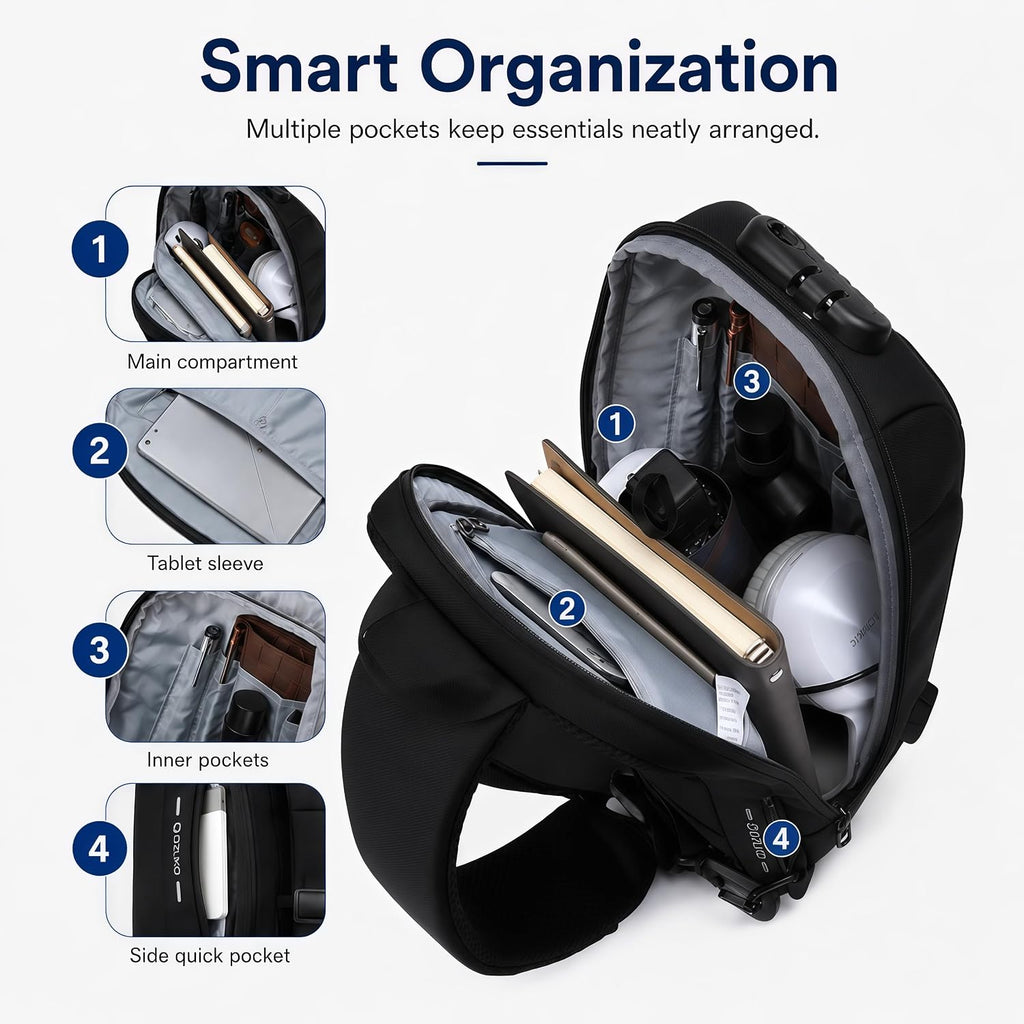 OZUKO Sling Bag for Men, Anti-Theft Crossbody Bag with Combination Lock