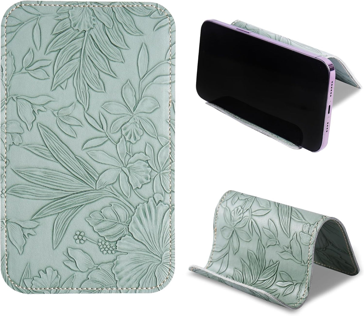 Airplane Travel Essentials for Flying Flex Flap Cell Phone Holder & Flexible Tablet Stand for Desk, Bed, Treadmill, Home & in-Flight Airplane Travel Accessories(1-Carved Green)