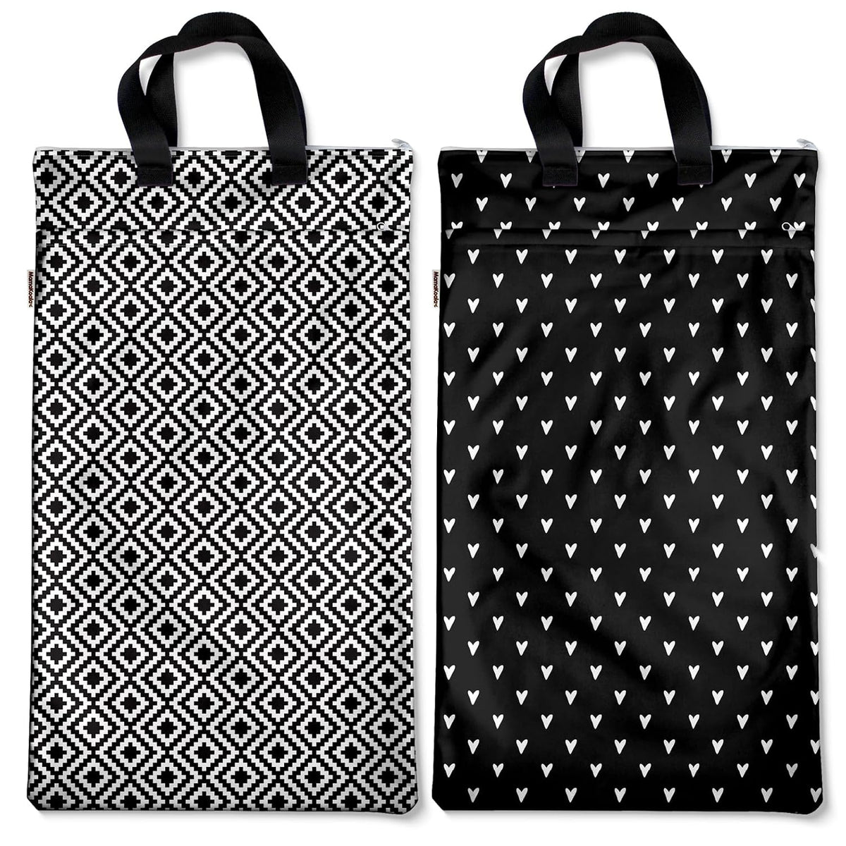 Mama Koala Reusable Hanging Wet Dry Bags for Baby Items, Cloth Diapers, Swimsuits, Travel, Gym Clothes, Beach, Pump Parts, Toiletries, Two Zippered Pockets, 2 Pack (W007L)