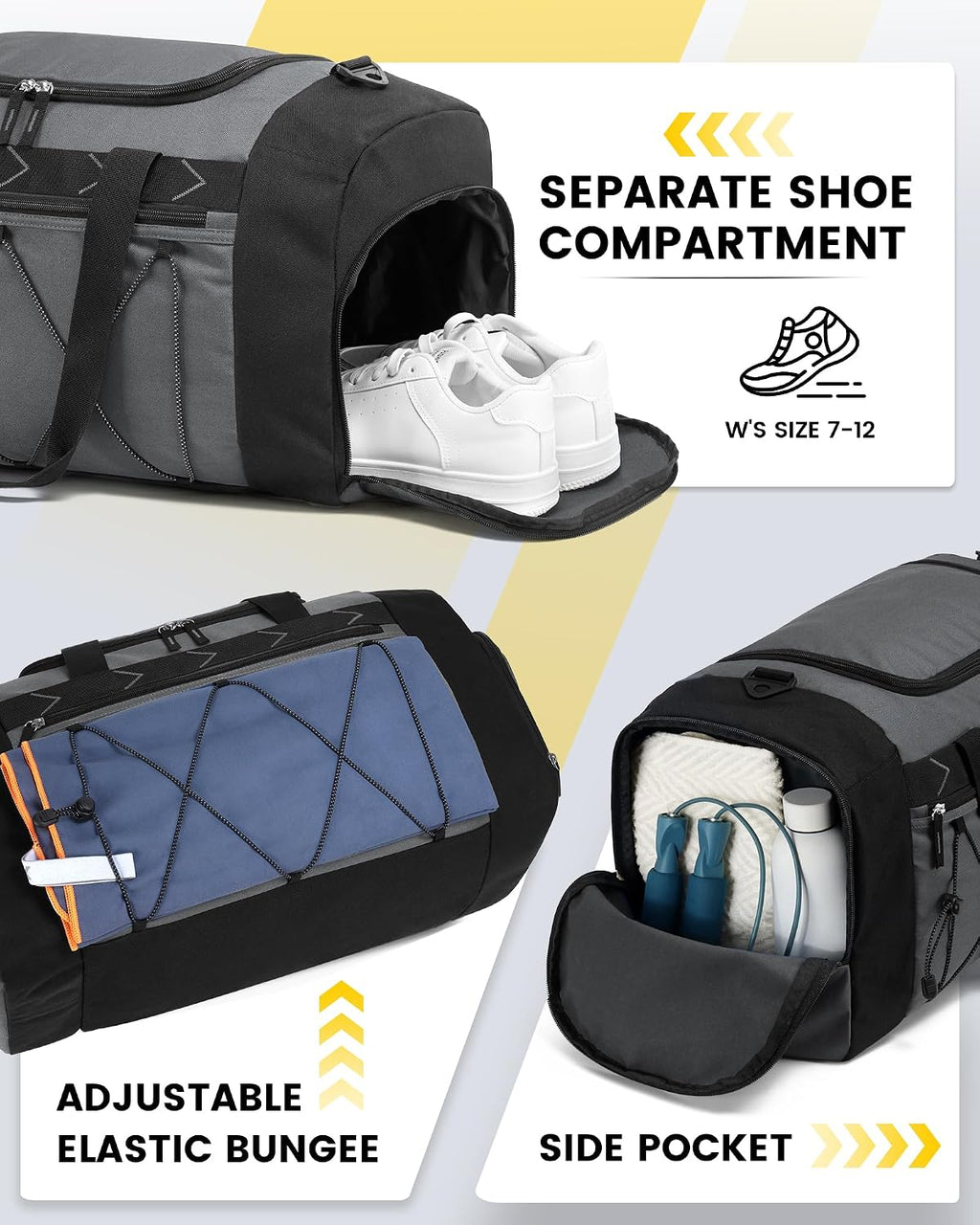 Vorspack 21 Inches Gym Bag for Men Women with Shoe Compartment - Grey
