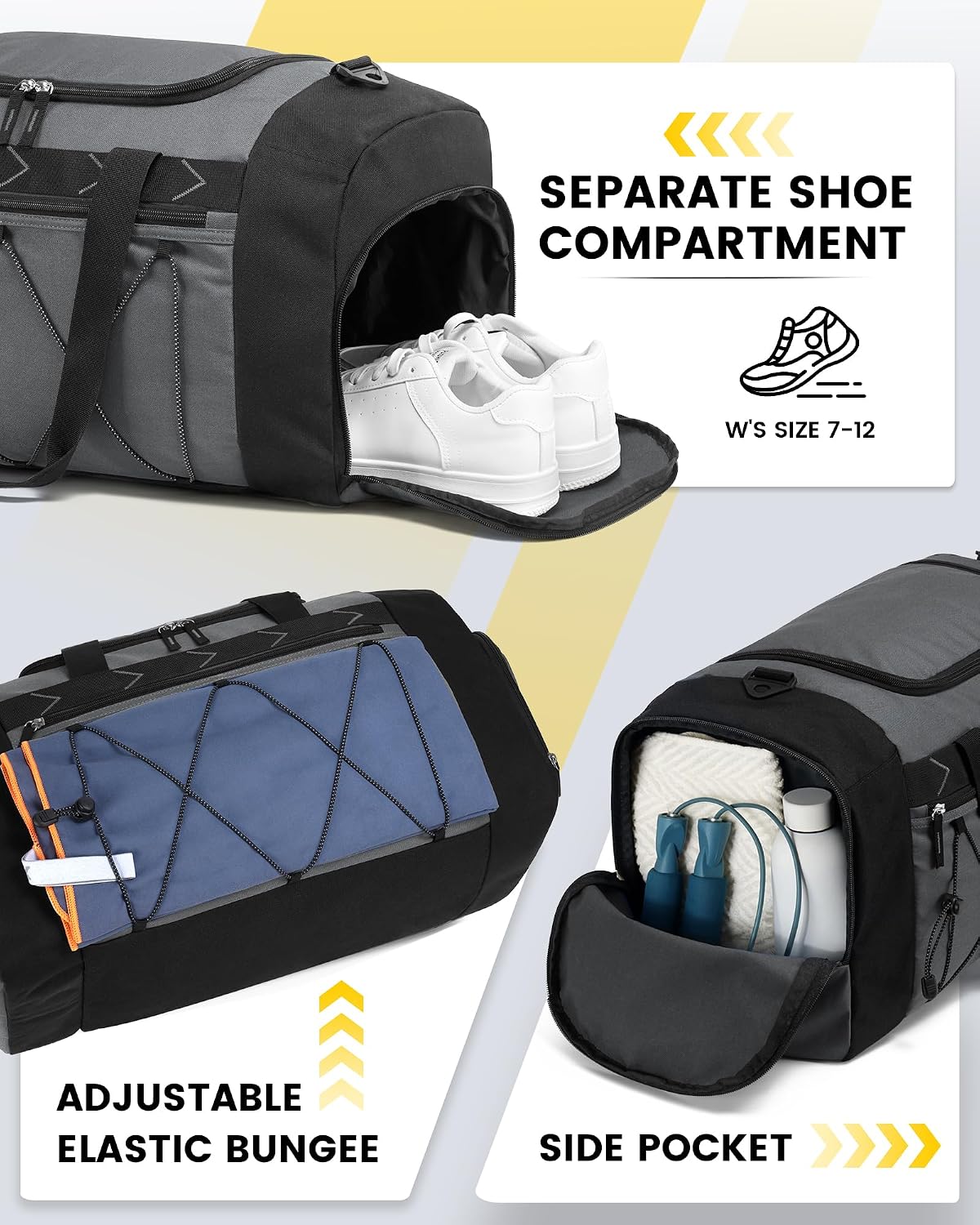 Vorspack 21 Inches Gym Bag for Men Women with Shoe Compartment - Grey