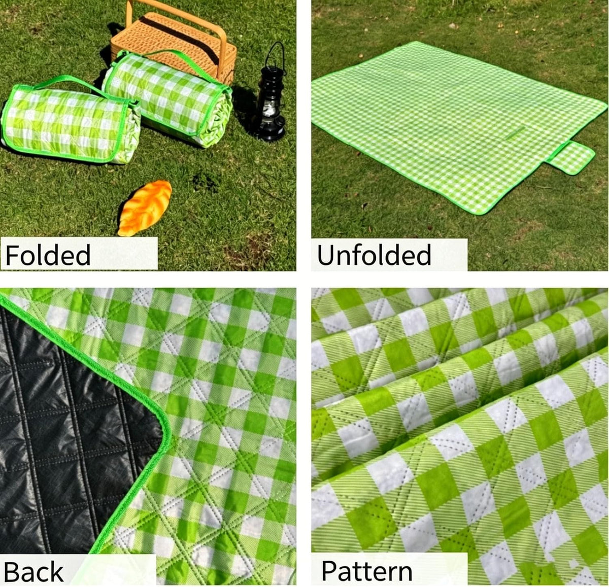 79 inch Waterproof Foldable Picnic Blanket Camping Blanket - Green