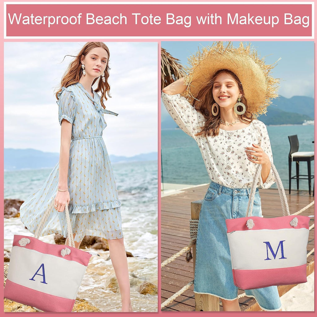 YOOLIFE Birthday Gifts for Women, Initial Canvas Beach Tote Bags for Women