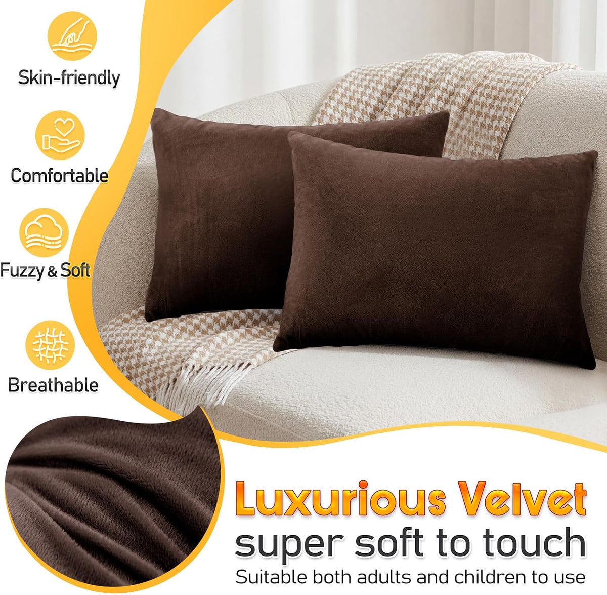 1 MIDDLE ONE 2 Pack Small Pillow, 16 X 12 Inches, Memory Foam Mini Pillow for Travel, Camping, Sleeping, Nap and Neck, Knee, Lumbar Support, Tiny Cushion for Pet, Dogs (Brown)