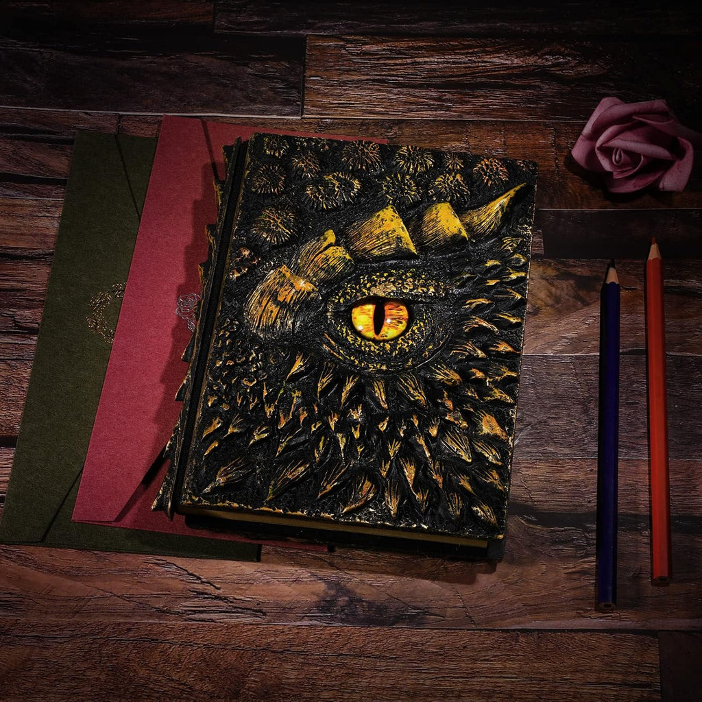 molshine A5 (7.3" x 5.1") 3D Dragon Embossed Journal,Resin Engraving Notebook,Retro Diary,100 Sheets Blank Paper,Hardcover Travel Notepad for Writing,Sketchbook,Collection,Gift,Decoration (Gold)