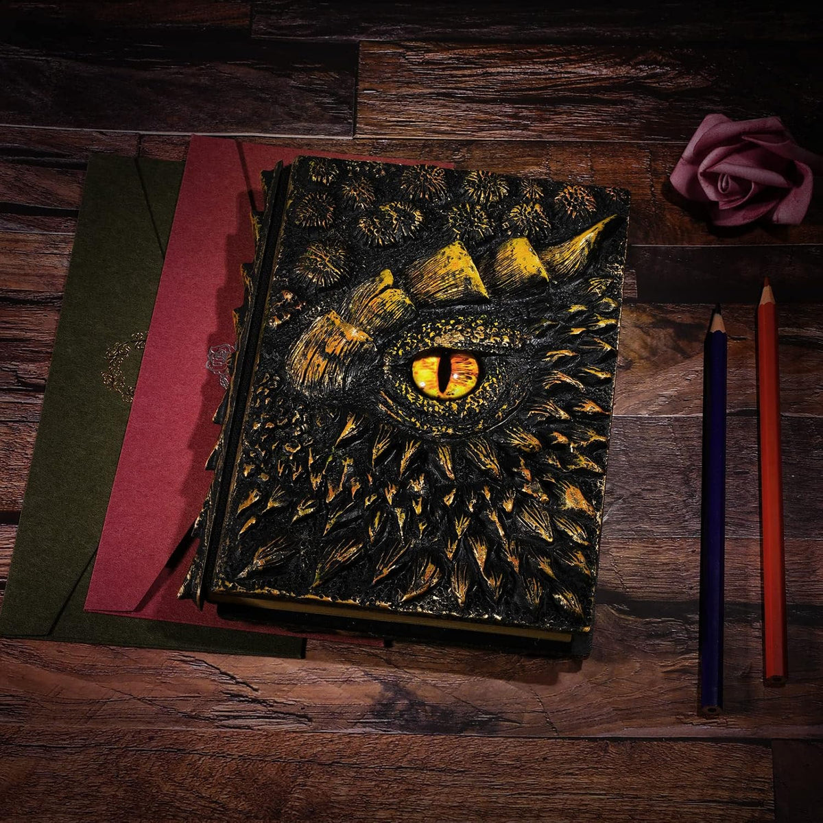 molshine A5 (7.3" x 5.1") 3D Dragon Embossed Journal,Resin Engraving Notebook,Retro Diary,100 Sheets Blank Paper,Hardcover Travel Notepad for Writing,Sketchbook,Collection,Gift,Decoration (Gold)