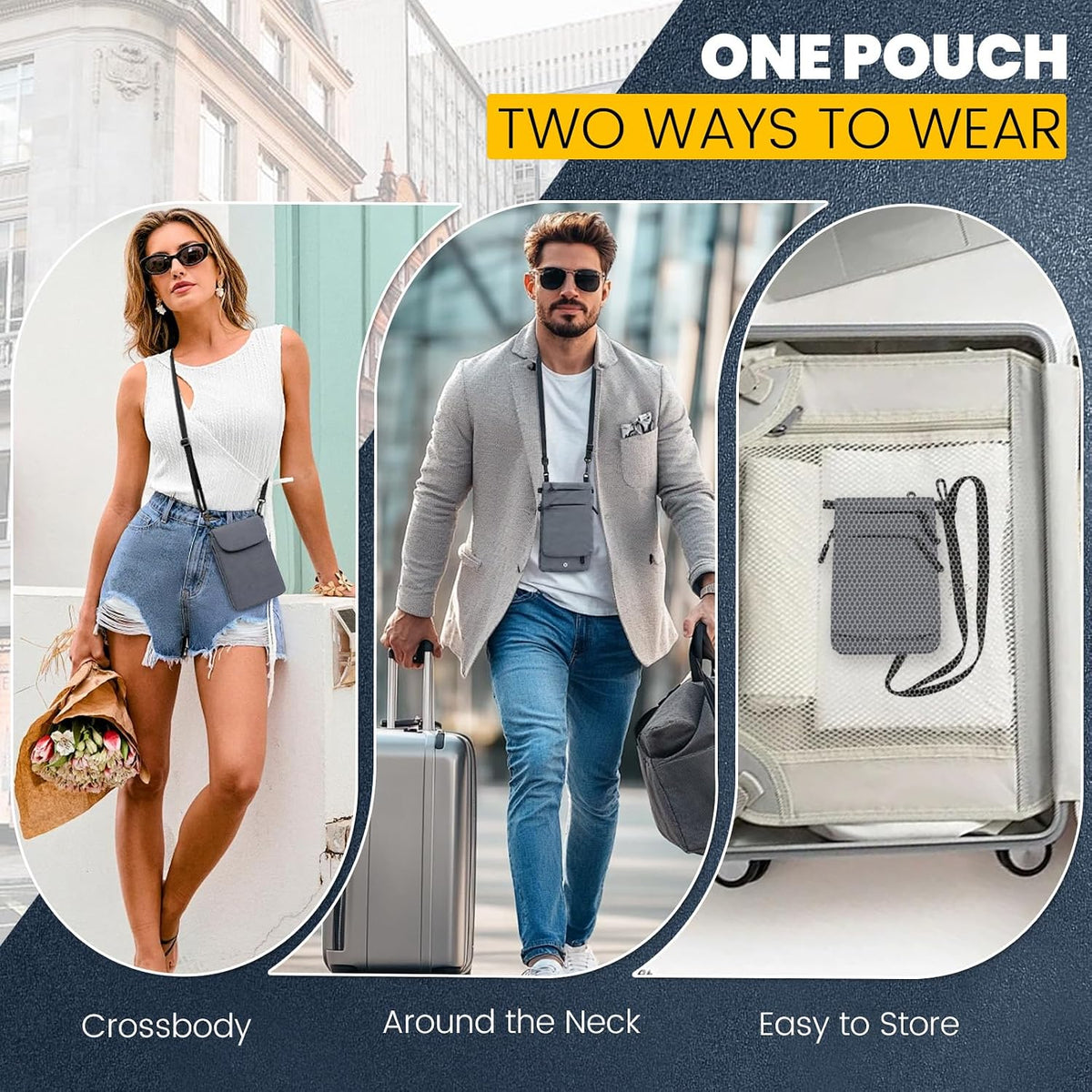 RFID Blocking Passport Holder for Travel Women Wallet Suit Single & Couples, Travel Essentials Neck Wallet with Adjustable Strap and Multi-Pocket Document Organizer Men for International Travelers