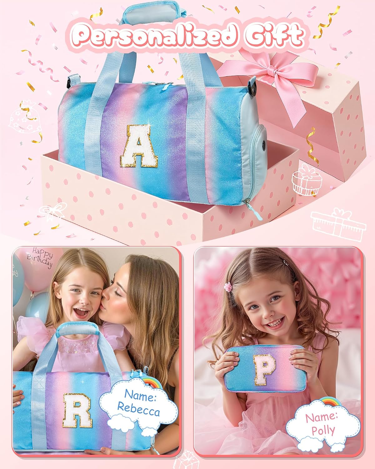 Girl Day Gifts-Girl Gym Bag with Shoe Compartment Girls Duffle Bag