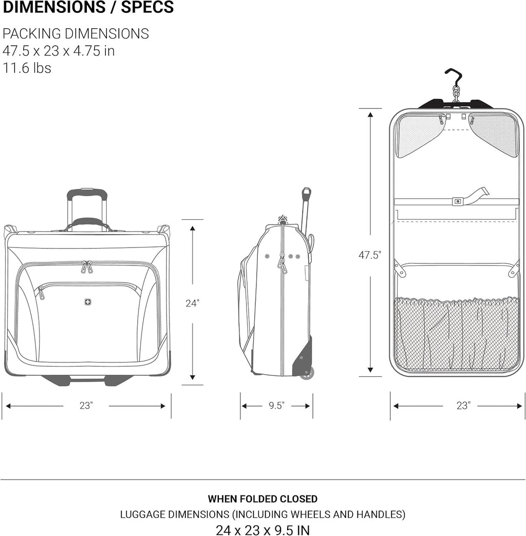 SwissGear 7895 Premium Rolling Garment Bag, Bonus Hanging Feature, Men's and Women's, Carry-on Luggage - Grey Heather