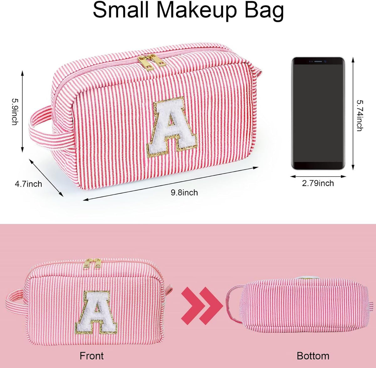 YOOLIFE Birthday Gifts for 6 7 8 9 10 11 12 13 14 15 Year Old Teen Girl - Initial Makeup Bag Letter Toiletry Pouch Cosmetic Case, Personalized Teen Girl Gifts Trendy Stuff Party Favor, Pink R