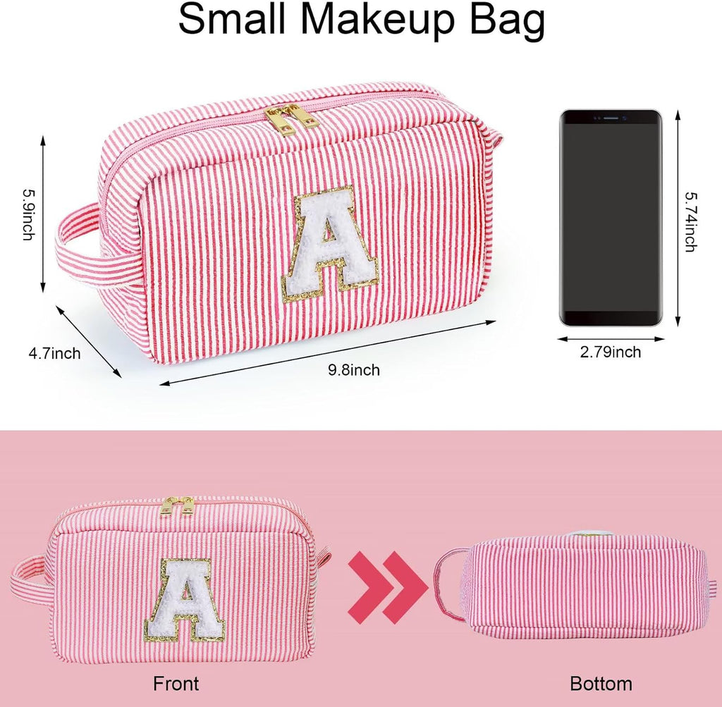 YOOLIFE Initial Makeup Bag, Birthday Gifts for Women Girls, Pink A